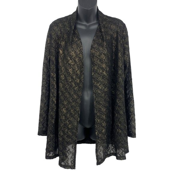 Susan Graver Women Open Front Cardigan Jacket Size Small S Navy Black Gold New - Picture 3 of 9
